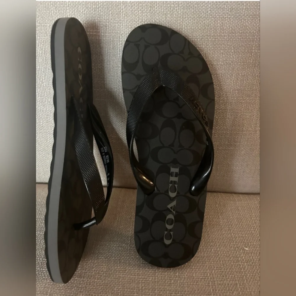 Coach Black Logo Flip Flop Sandals - Picture 3 of 8